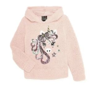Girls Miss Chievous Girls Sequin Pink Sherpa Hoodie Top Medium (7-8) NEW